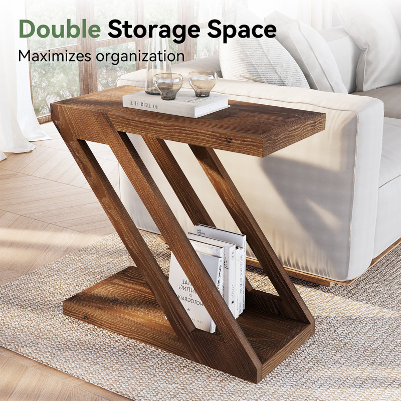 Millwood Pines Solid Wood Side Table, Z-Shaped End Table | Wayfair